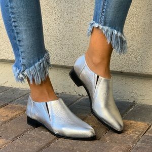 Metallic Silver Supple Leather Loafer Flat Oxfords